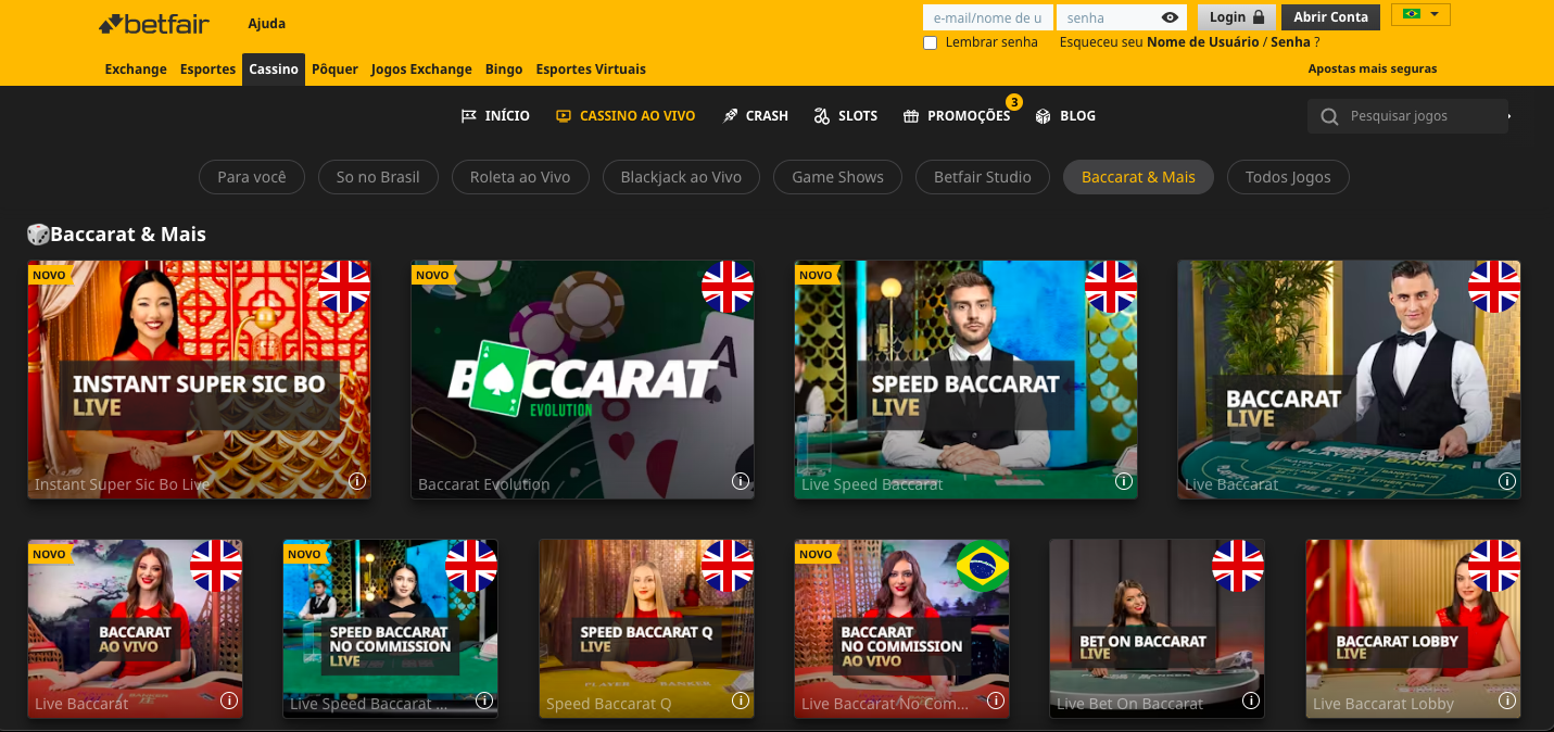 Jogos de Baccarat para cassinos com deposito minimio de 1 real